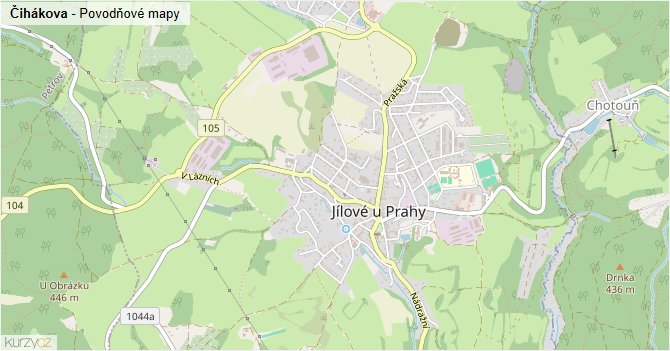 Čihákova - záplavové mapy stoleté vody
