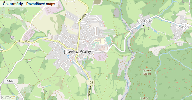 Čs. armády - záplavové mapy stoleté vody