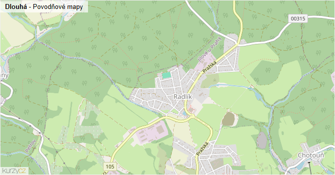 Dlouhá - záplavové mapy stoleté vody