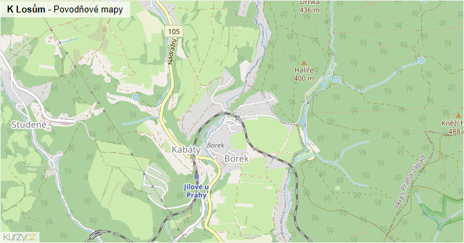 K Losům - záplavové mapy stoleté vody