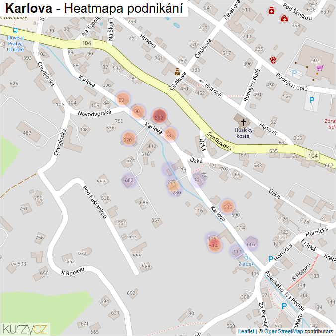 Mapa Karlova - Firmy v ulici.