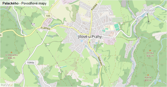 Palackého - záplavové mapy stoleté vody