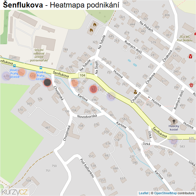 Mapa Šenflukova - Firmy v ulici.