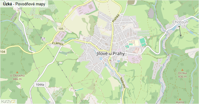 Úzká - záplavové mapy stoleté vody