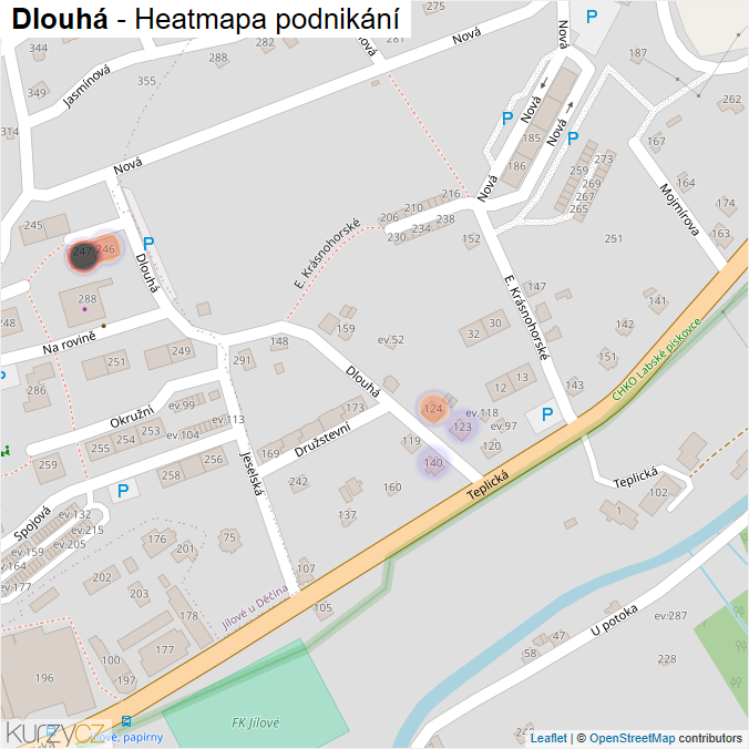 Mapa Dlouhá - Firmy v ulici.