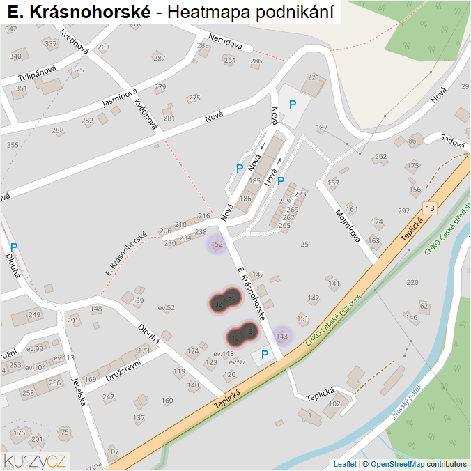 Mapa E. Krásnohorské - Firmy v ulici.