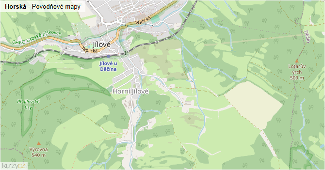 Horská - záplavové mapy stoleté vody