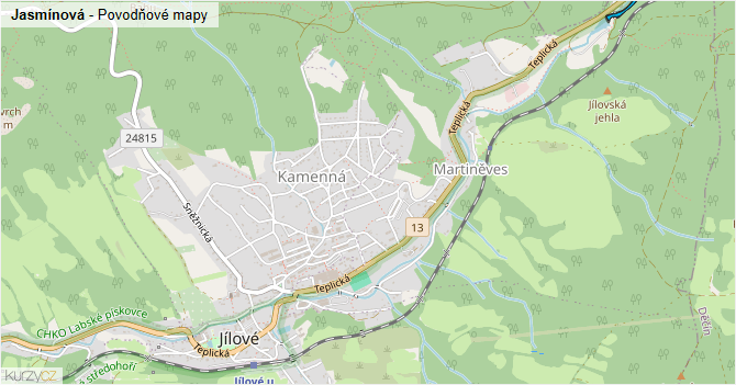 Jasmínová - záplavové mapy stoleté vody