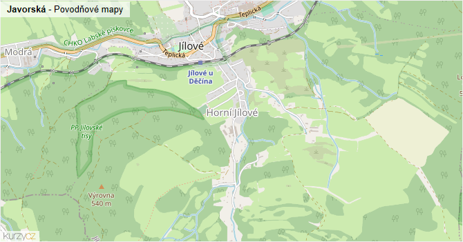 Javorská - záplavové mapy stoleté vody