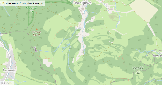 Konečná - záplavové mapy stoleté vody