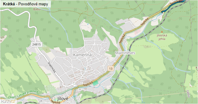 Krátká - záplavové mapy stoleté vody