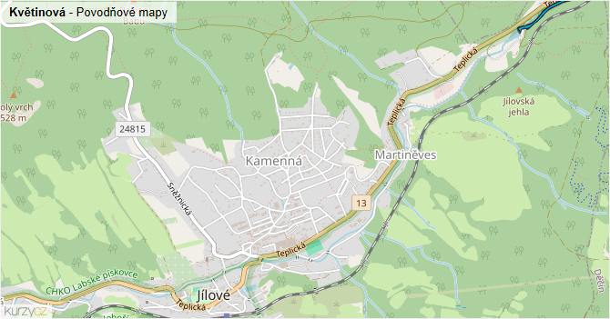 Květinová - záplavové mapy stoleté vody