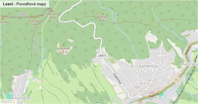 Lesní - záplavové mapy stoleté vody
