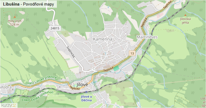 Libušina - záplavové mapy stoleté vody