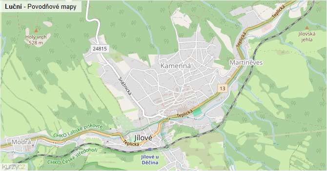 Luční - záplavové mapy stoleté vody