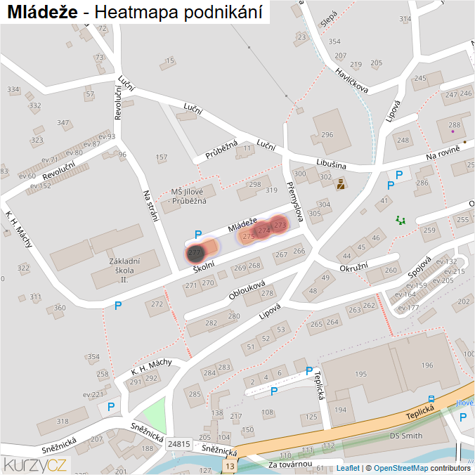Mapa Mládeže - Firmy v ulici.