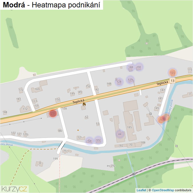Mapa Modrá - Firmy v části obce.