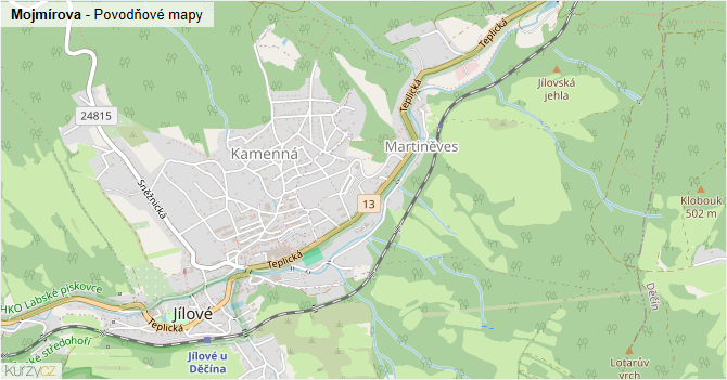 Mojmírova - záplavové mapy stoleté vody