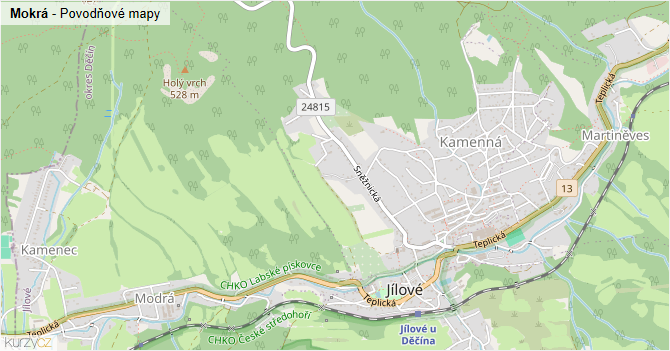 Mokrá - záplavové mapy stoleté vody