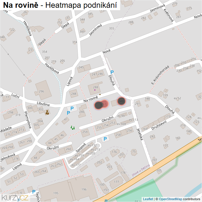 Mapa Na rovině - Firmy v ulici.