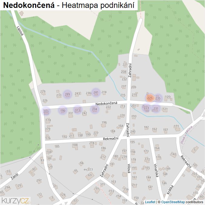 Mapa Nedokončená - Firmy v ulici.