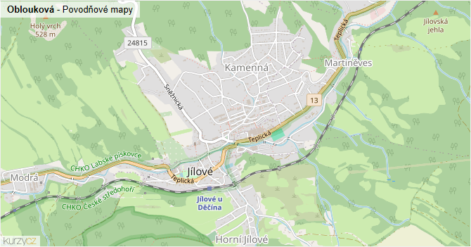 Oblouková - záplavové mapy stoleté vody