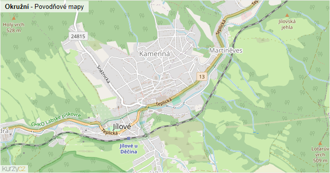 Okružní - záplavové mapy stoleté vody
