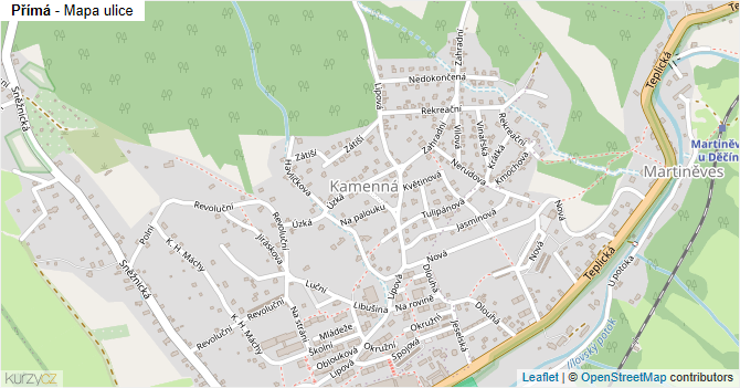 Přímá - mapa ulice