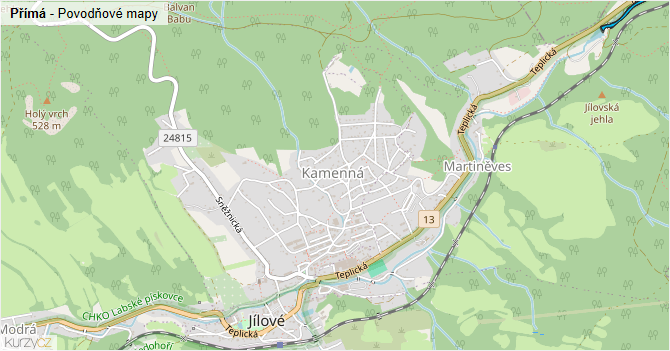 Přímá - záplavové mapy stoleté vody