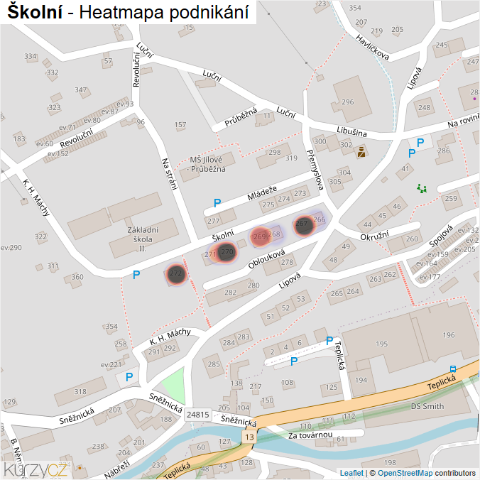 Mapa Školní - Firmy v ulici.