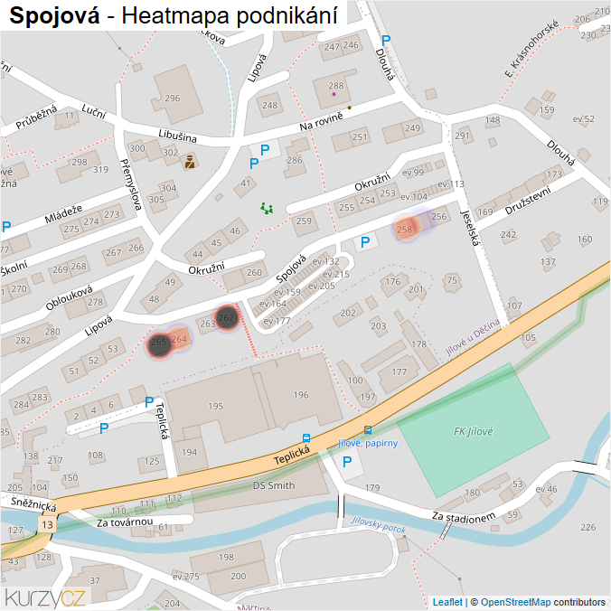 Mapa Spojová - Firmy v ulici.