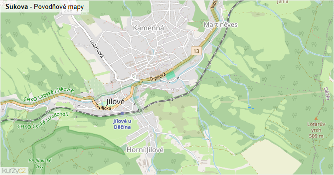 Sukova - záplavové mapy stoleté vody