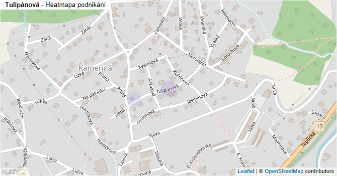 Tulipánová - mapa podnikání