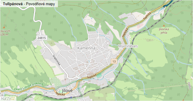 Tulipánová - záplavové mapy stoleté vody