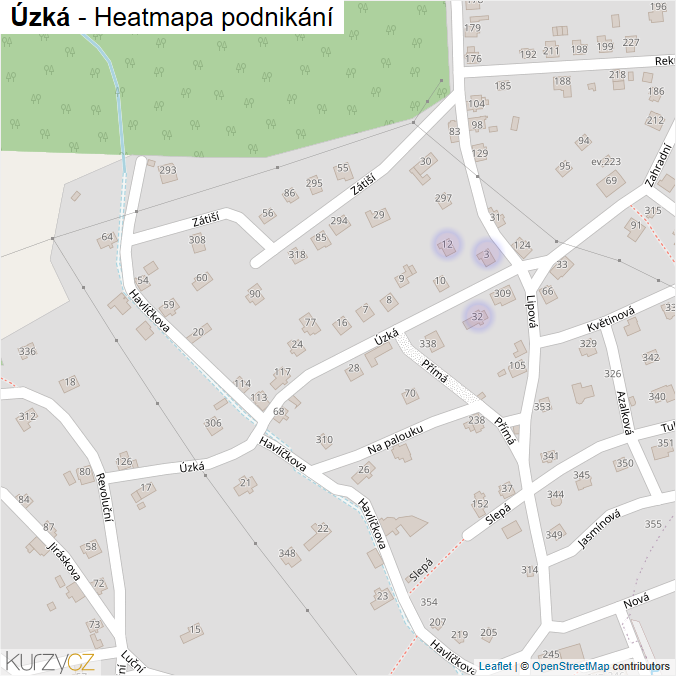 Mapa Úzká - Firmy v ulici.