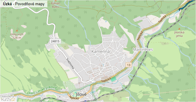 Úzká - záplavové mapy stoleté vody
