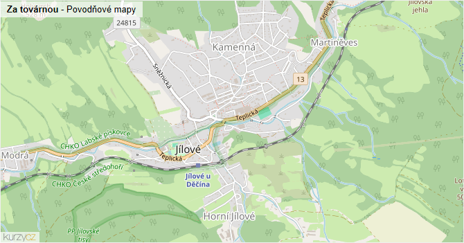Za továrnou - záplavové mapy stoleté vody