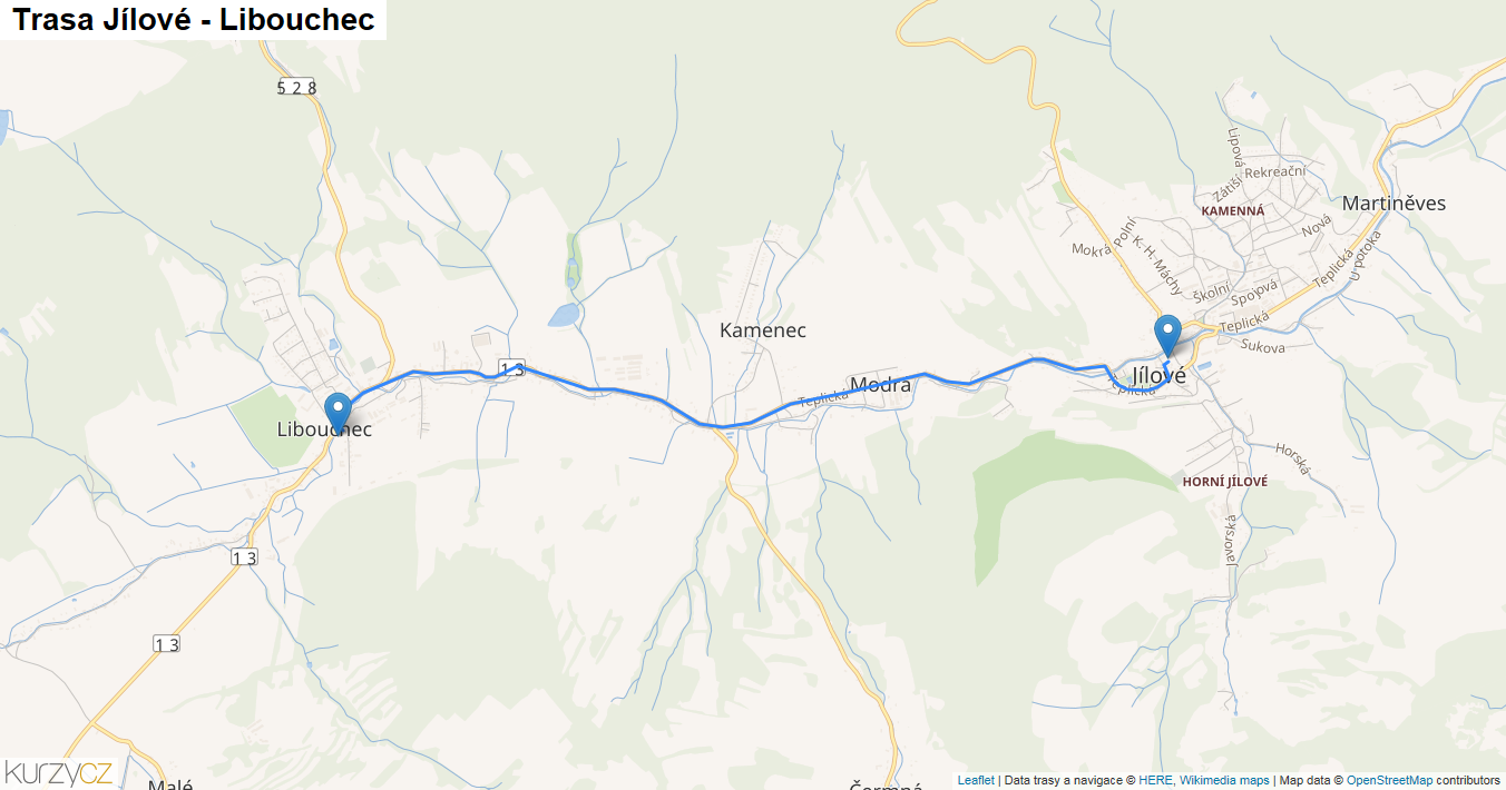Jílové-Libouchec, mapa trasy