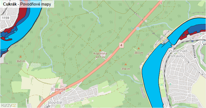 Cukrák - záplavové mapy stoleté vody