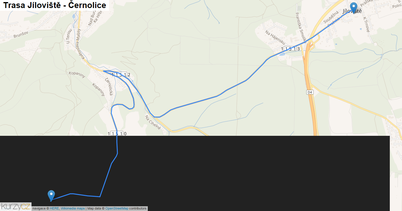 Jíloviště-Černolice, mapa trasy