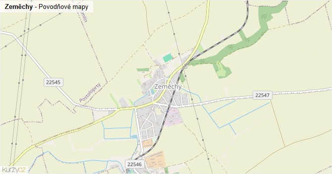 Zeměchy - záplavové mapy stoleté vody