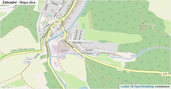 Zahradní - mapa ulice