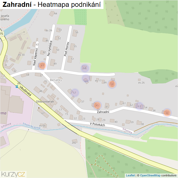 Mapa Zahradní - Firmy v ulici.