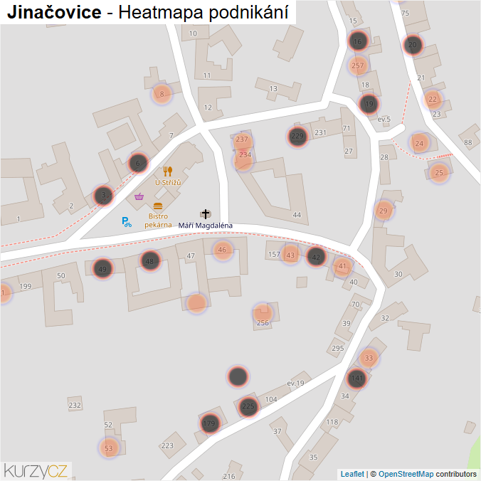 Mapa Jinačovice - Firmy v obci.