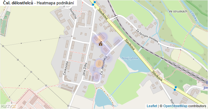 Čsl. dělostřelců - mapa podnikání