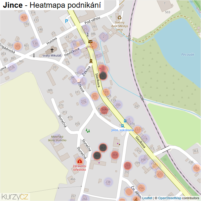 Mapa Jince - Firmy v části obce.