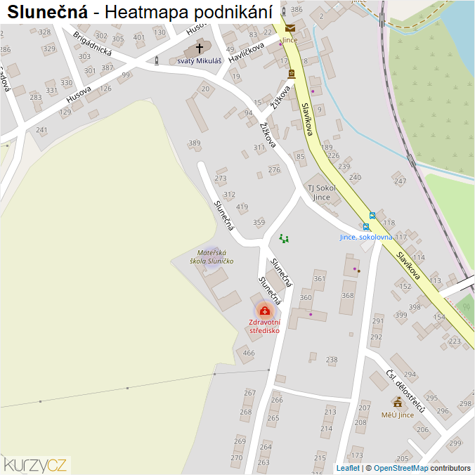 Mapa Slunečná - Firmy v ulici.