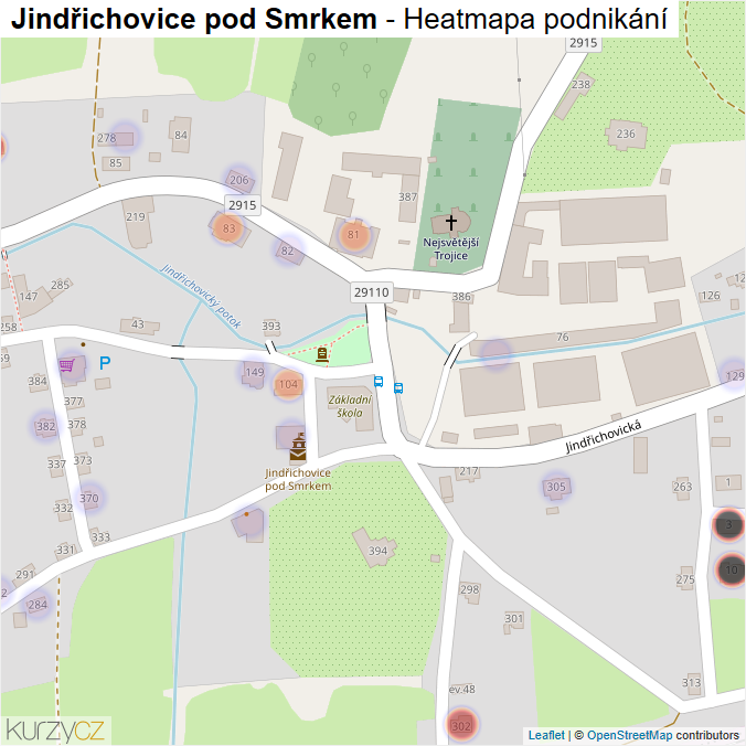 Mapa Jindřichovice pod Smrkem - Firmy v části obce.