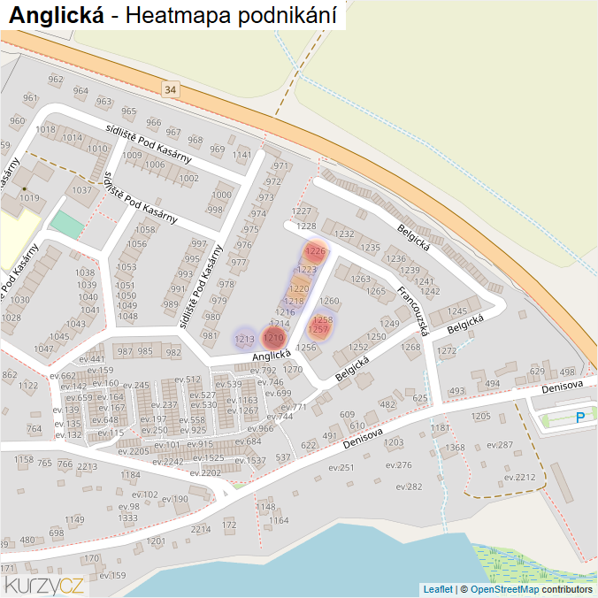 Mapa Anglická - Firmy v ulici.