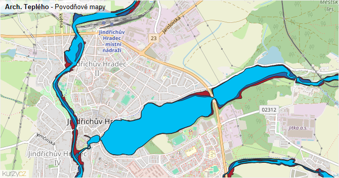 Arch. Teplého - záplavové mapy stoleté vody